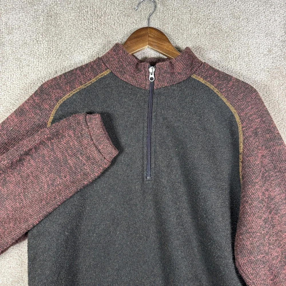 Kuhl Alfpaca Fleece Pullover Mens Large Gray Red‎ 1/4 Zip Hiking Sweater